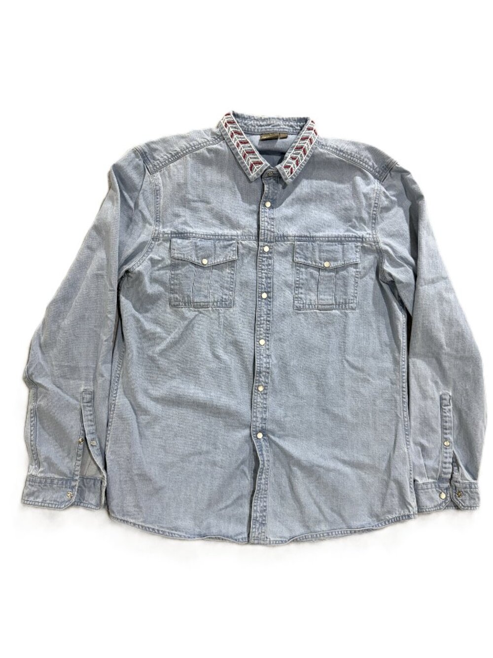 ASOS Mens XL Western Denim Shirt Pearl Snap Beaded Collar Arrow
